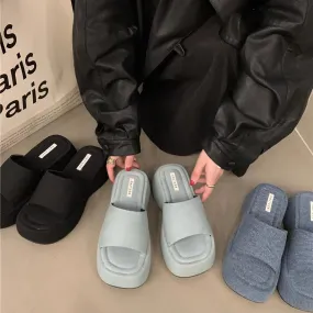 厚底一字拖女夏外穿设计感小众松糕鞋露趾凉拖拖鞋女鞋子新款
