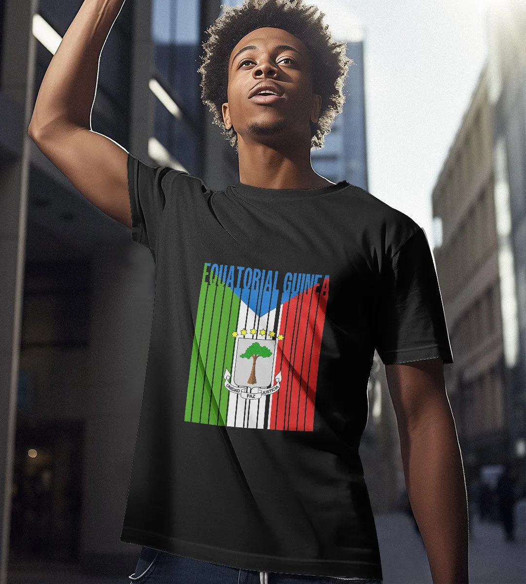 1sttheworld T-Shirt - Equatorial Guinea Flag With Coat Of Arms T-Shirt Black A35