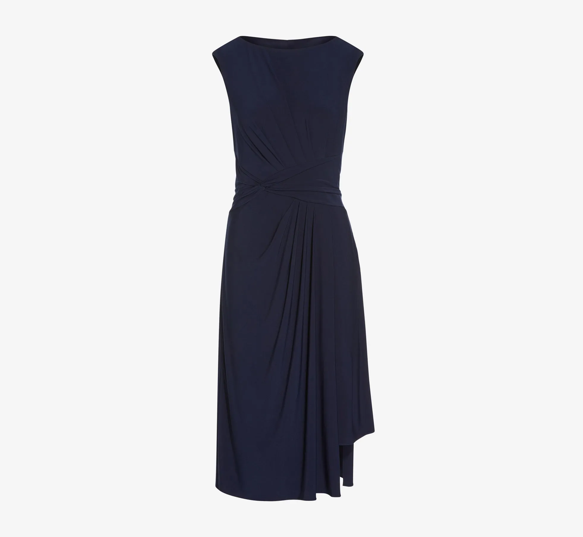 Asymmetrical Draped Midi Dress In Midnight