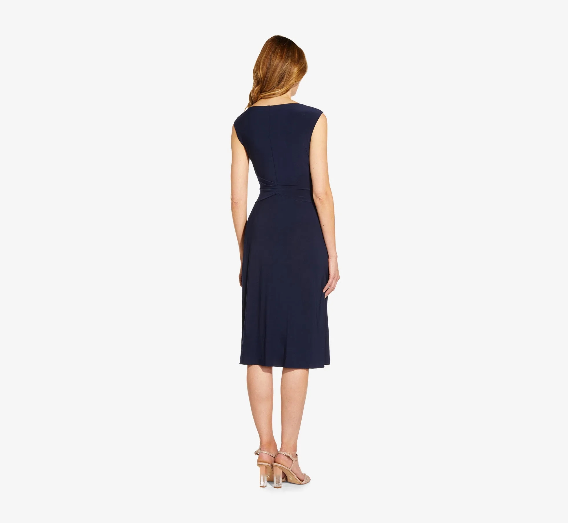 Asymmetrical Draped Midi Dress In Midnight