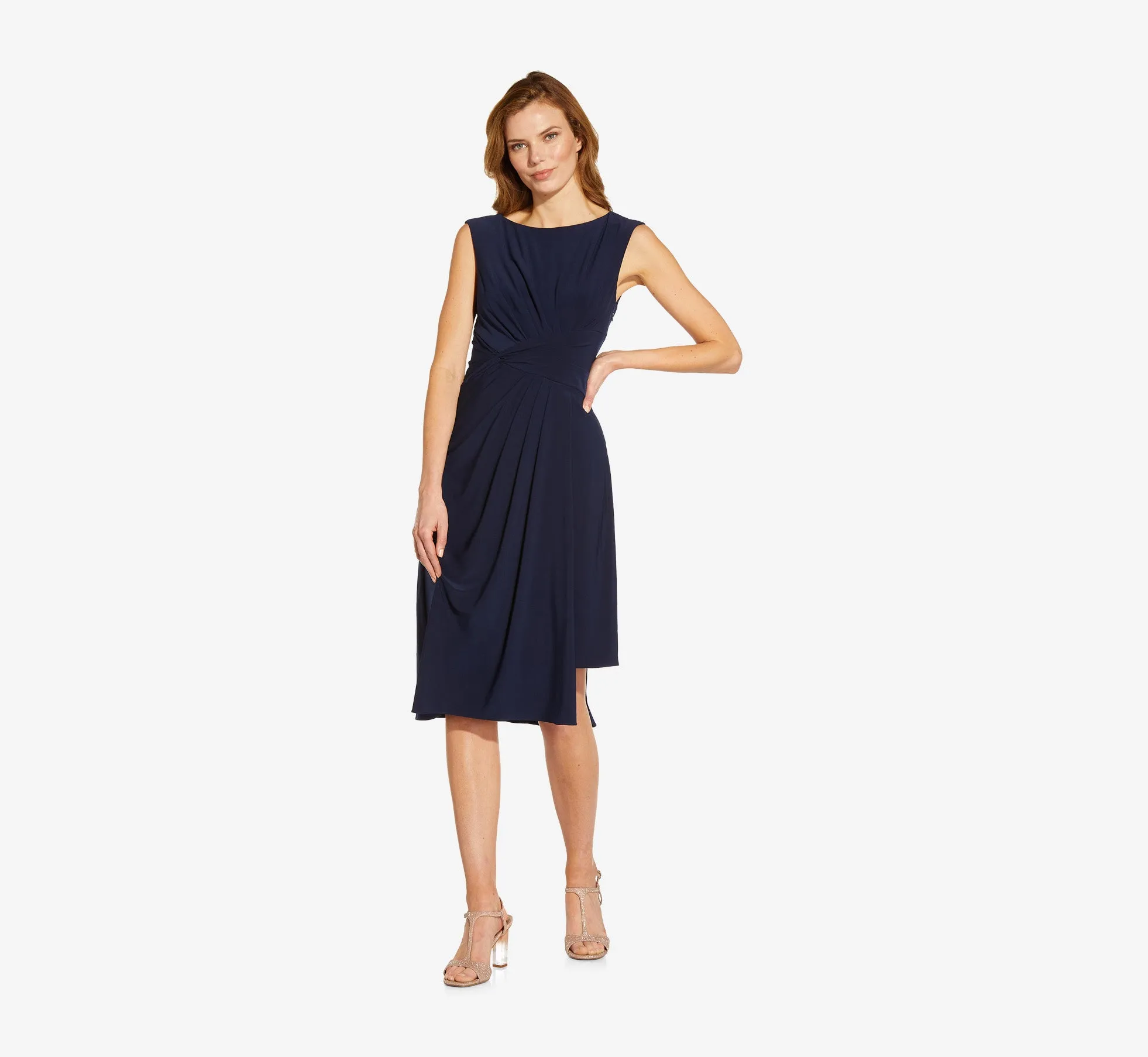 Asymmetrical Draped Midi Dress In Midnight