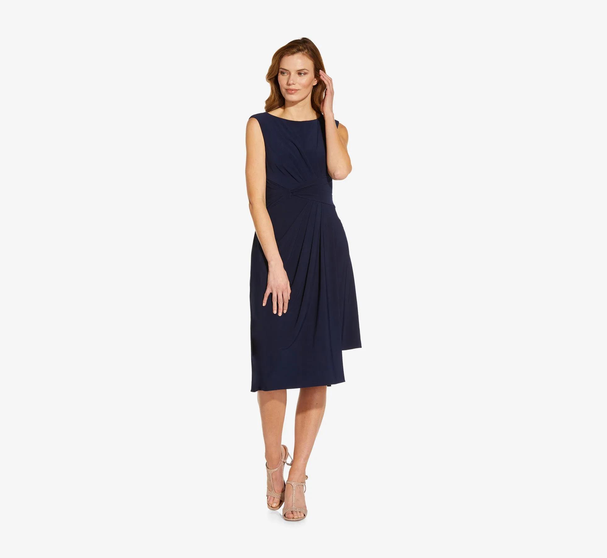 Asymmetrical Draped Midi Dress In Midnight