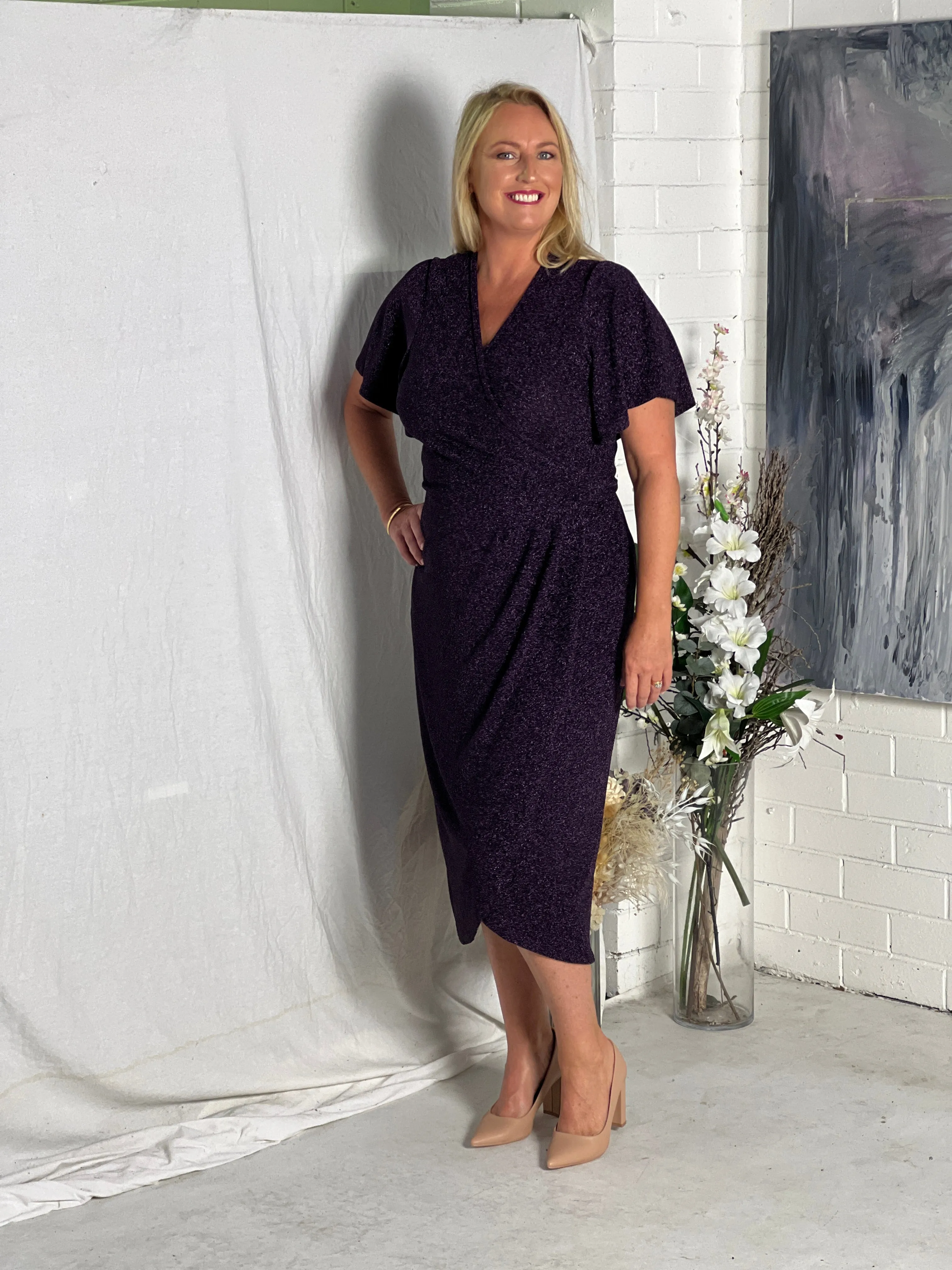 Barbara Purple Glitter Wrap Dress