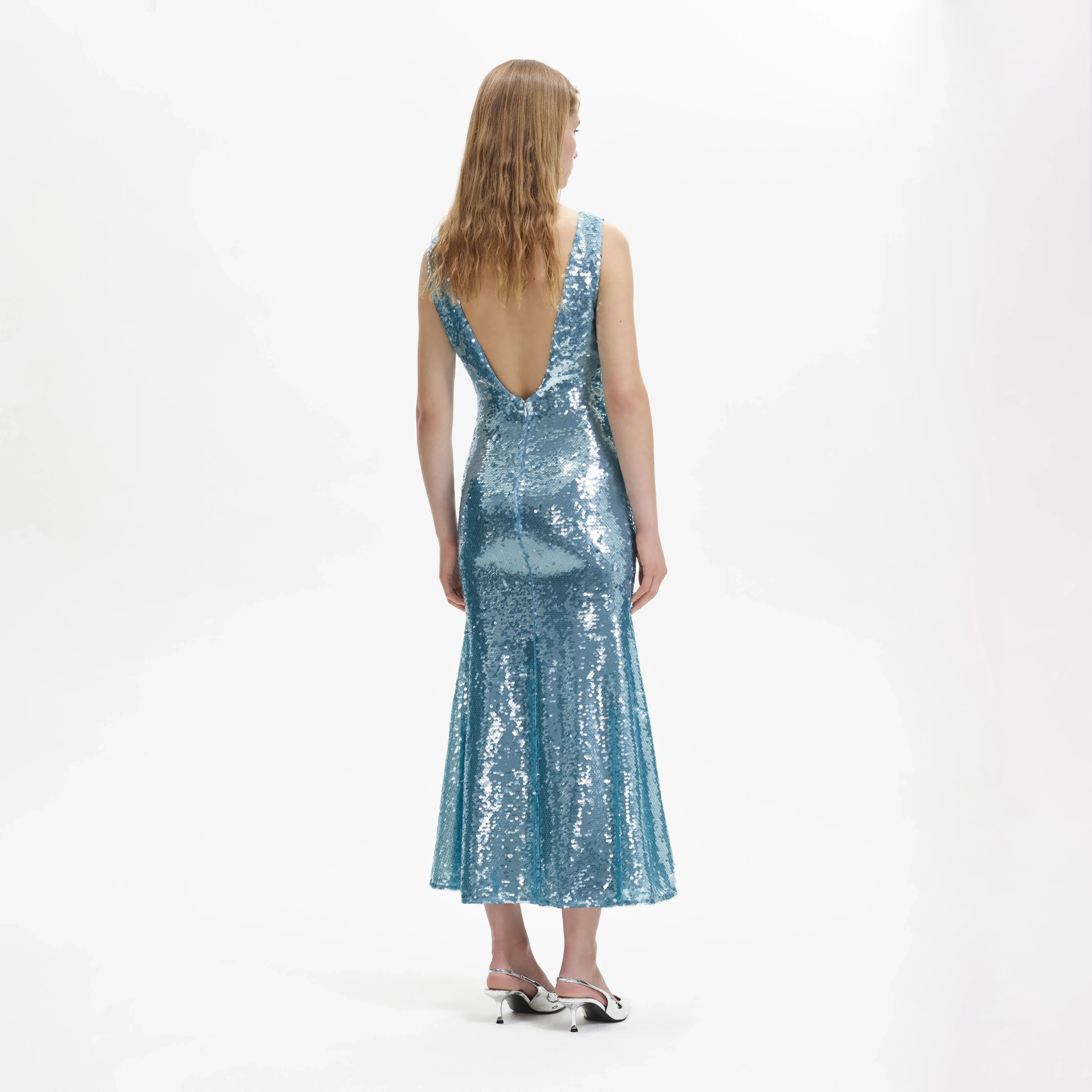 Blue Sequin V-Neck Maxi Dress