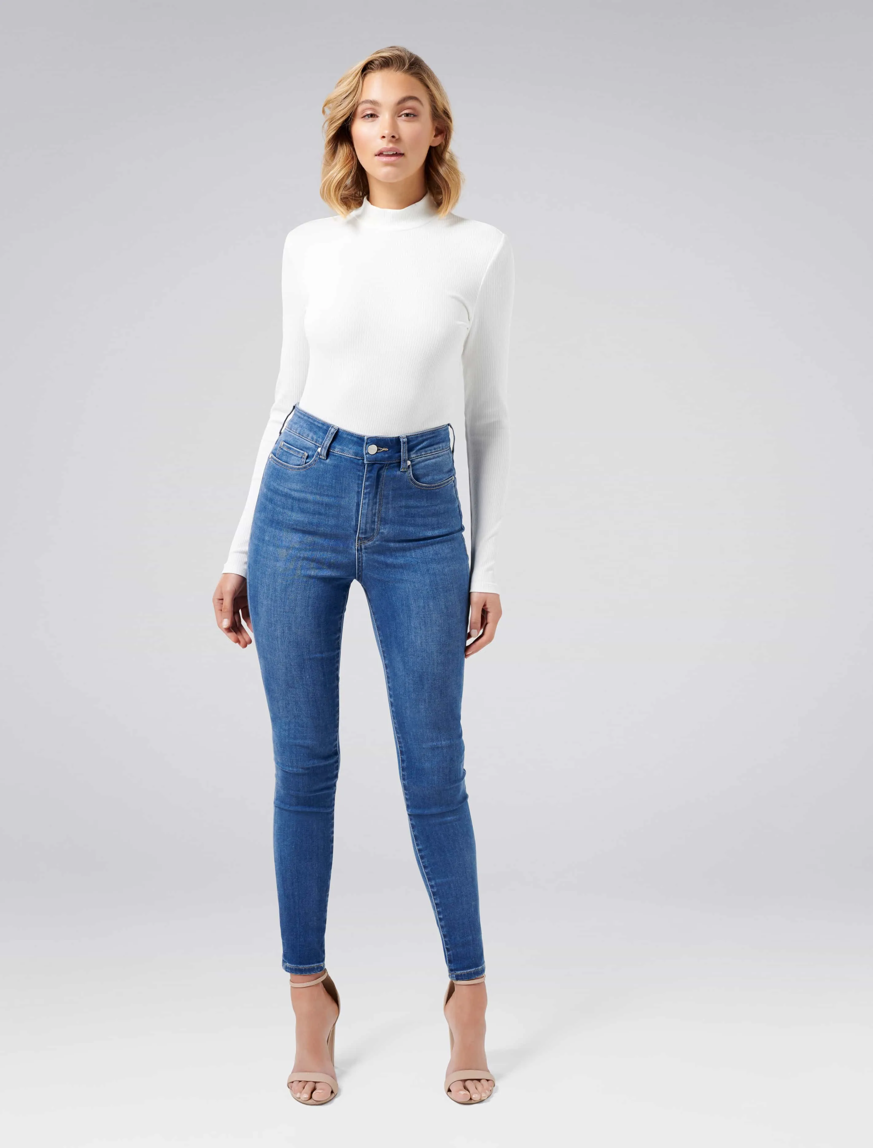 Brandi High Neck Rib Long Sleeve Top