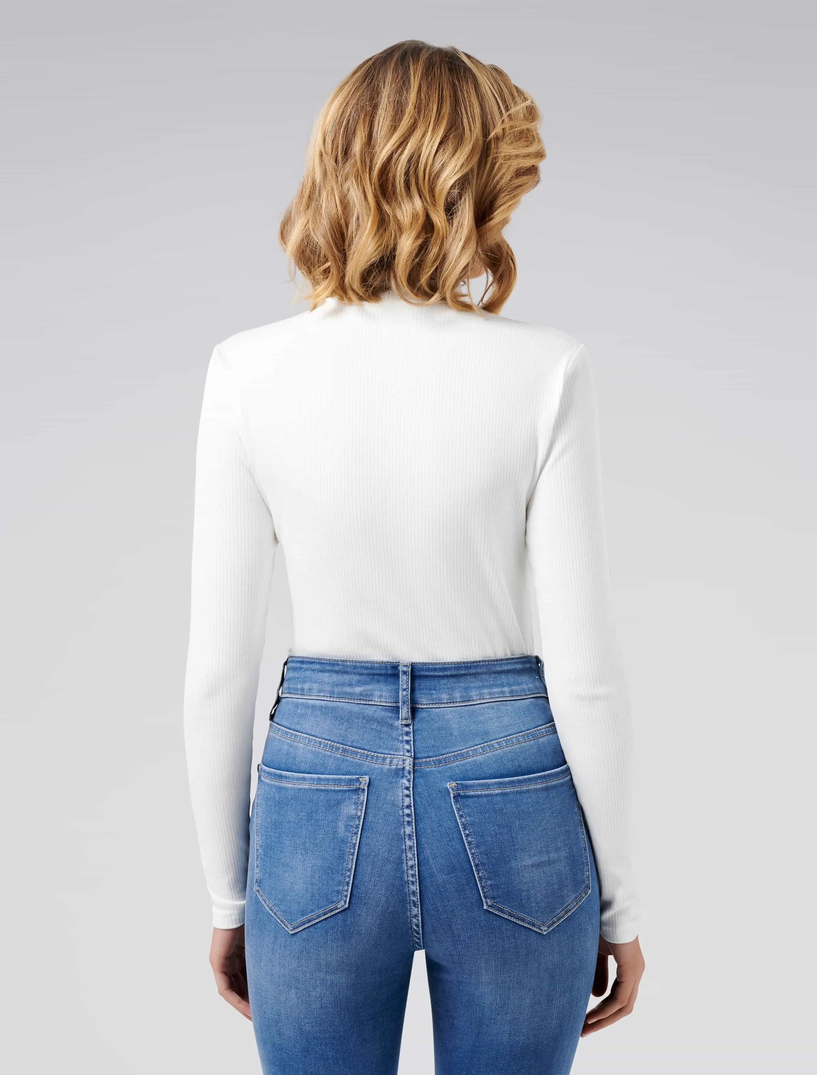 Brandi High Neck Rib Long Sleeve Top