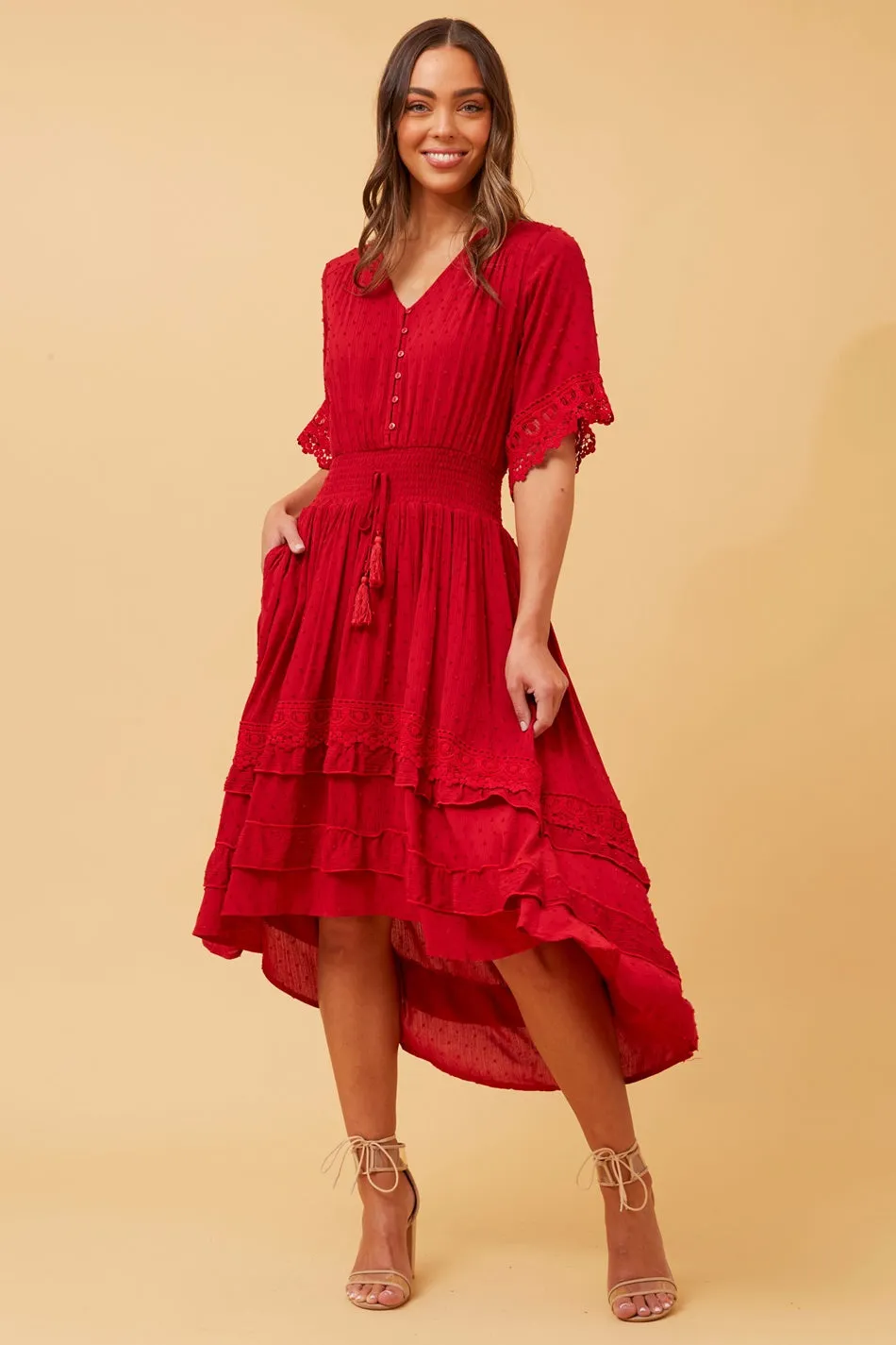 BRIANNA LACE TRIM MIDI DRESS