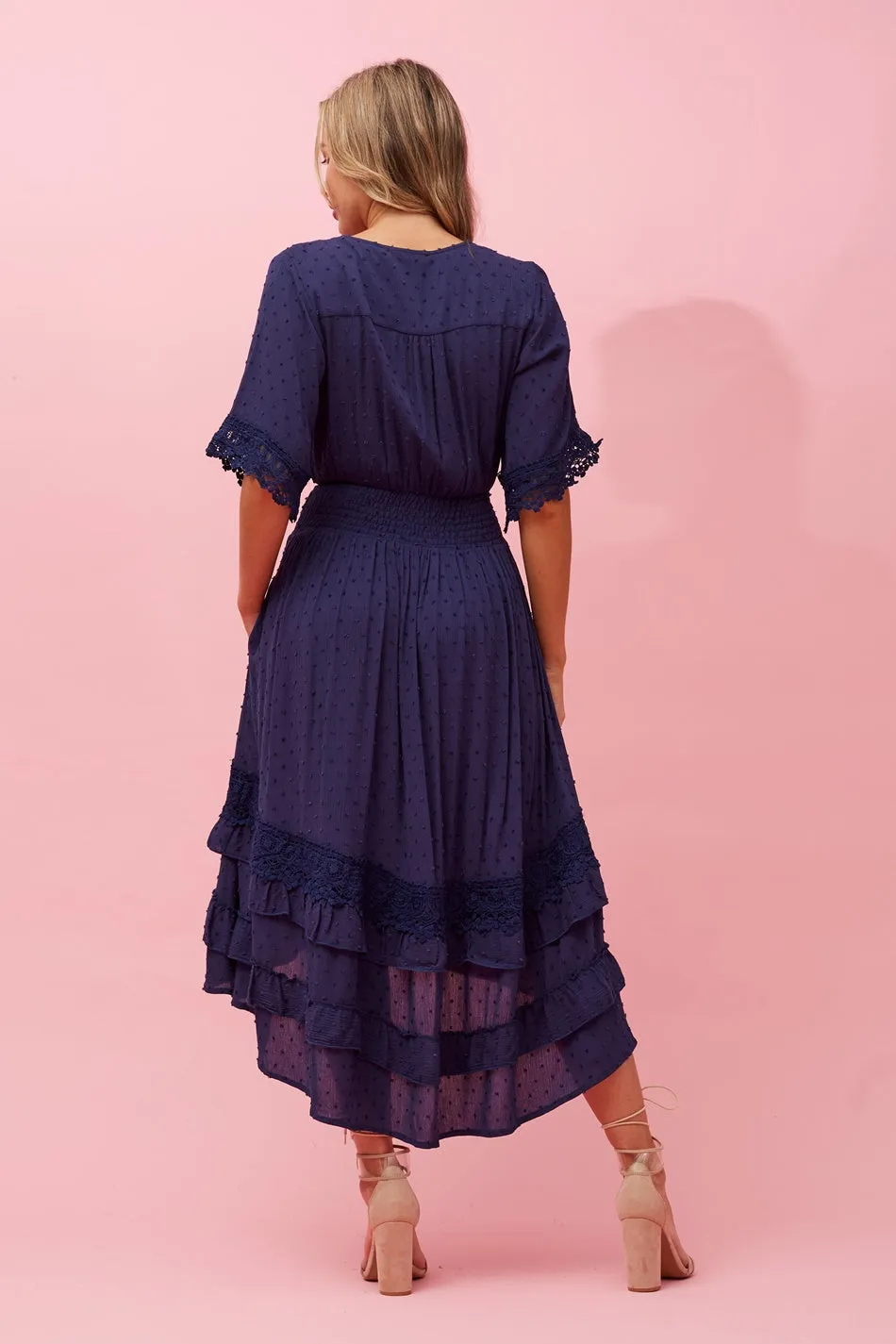 BRIANNA LACE TRIM MIDI DRESS