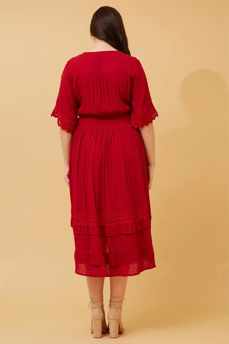 BRIANNA LACE TRIM MIDI DRESS