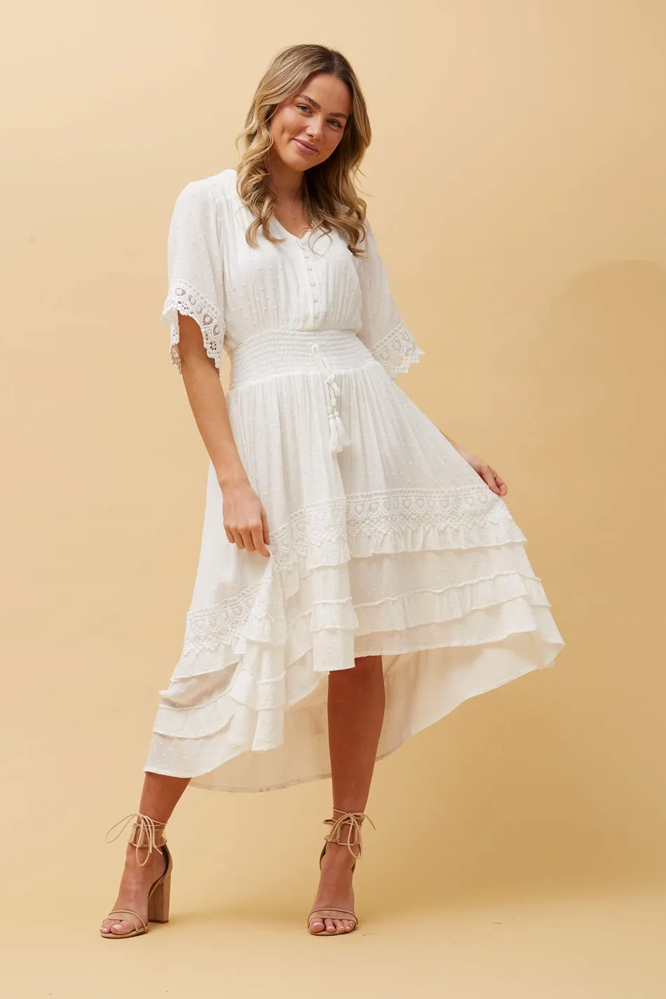 BRIANNA LACE TRIM MIDI DRESS