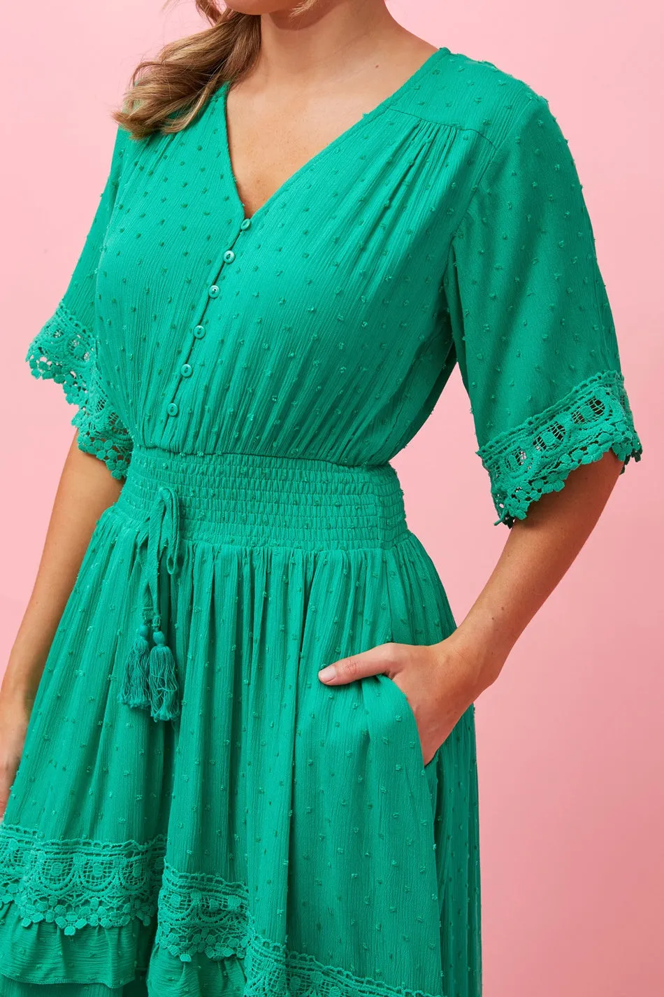 BRIANNA LACE TRIM MIDI DRESS