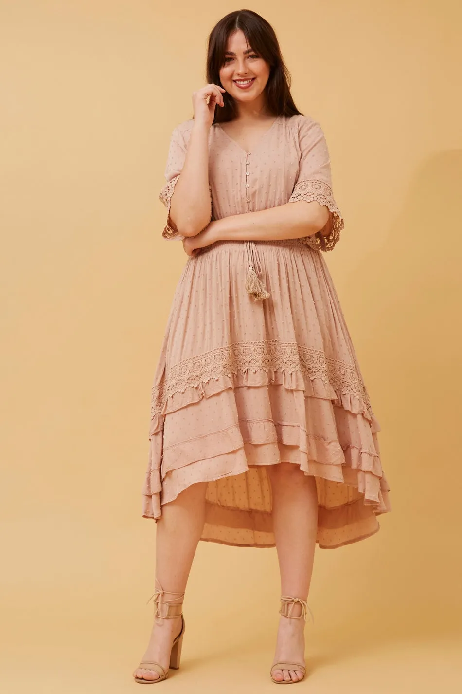 BRIANNA LACE TRIM MIDI DRESS