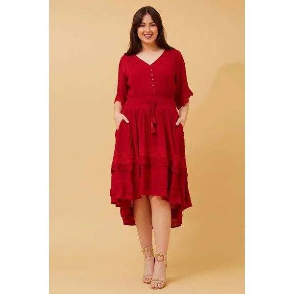 BRIANNA LACE TRIM MIDI DRESS