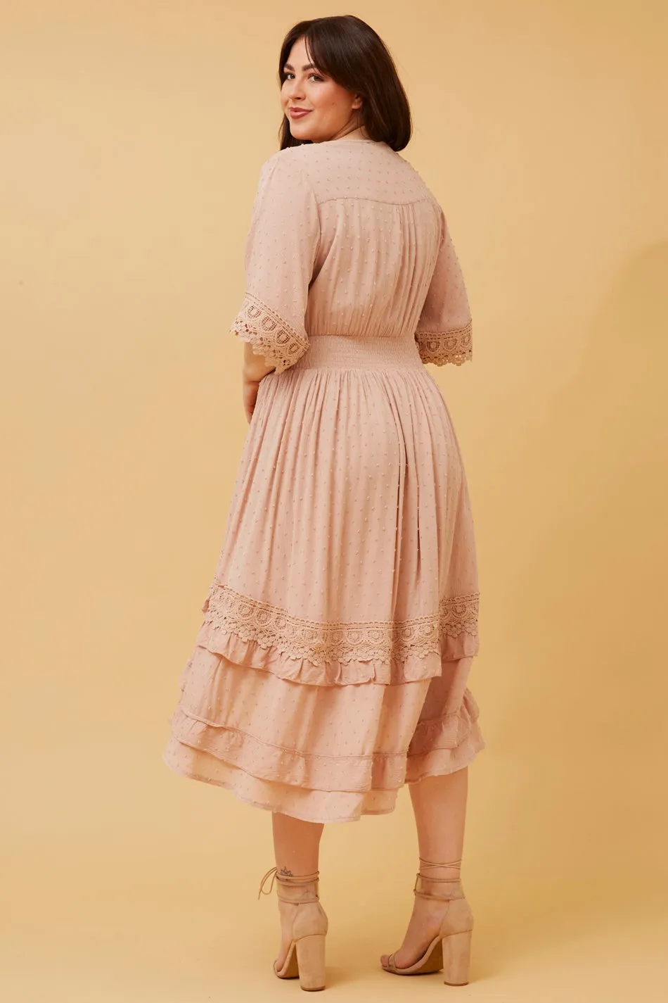 BRIANNA LACE TRIM MIDI DRESS