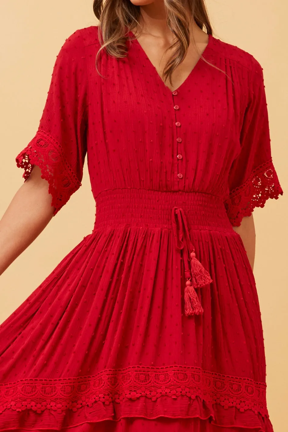 BRIANNA LACE TRIM MIDI DRESS