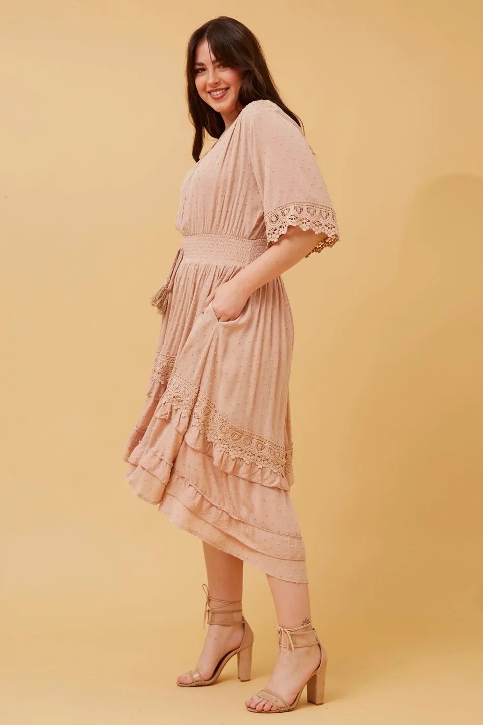 BRIANNA LACE TRIM MIDI DRESS