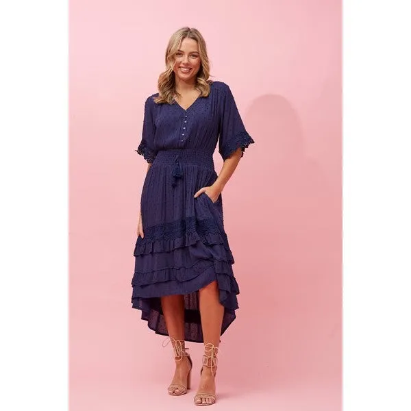 BRIANNA LACE TRIM MIDI DRESS