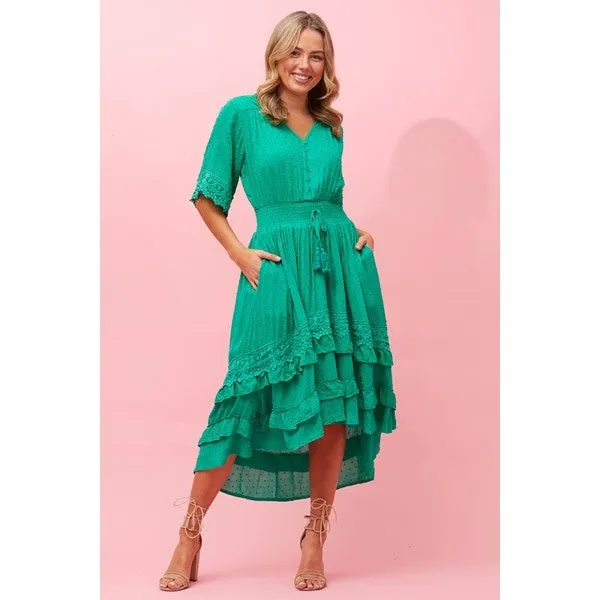 BRIANNA LACE TRIM MIDI DRESS