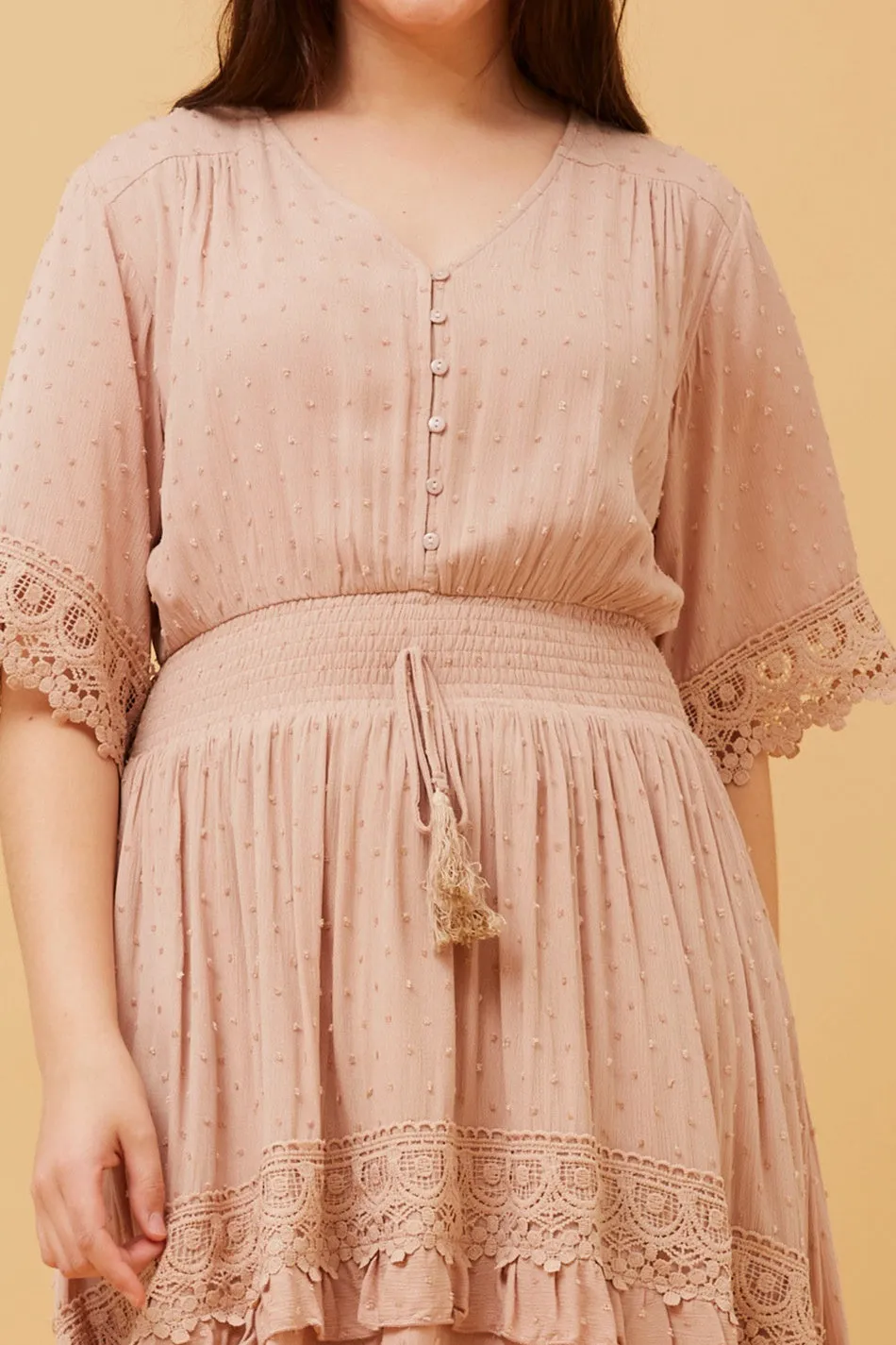 BRIANNA LACE TRIM MIDI DRESS