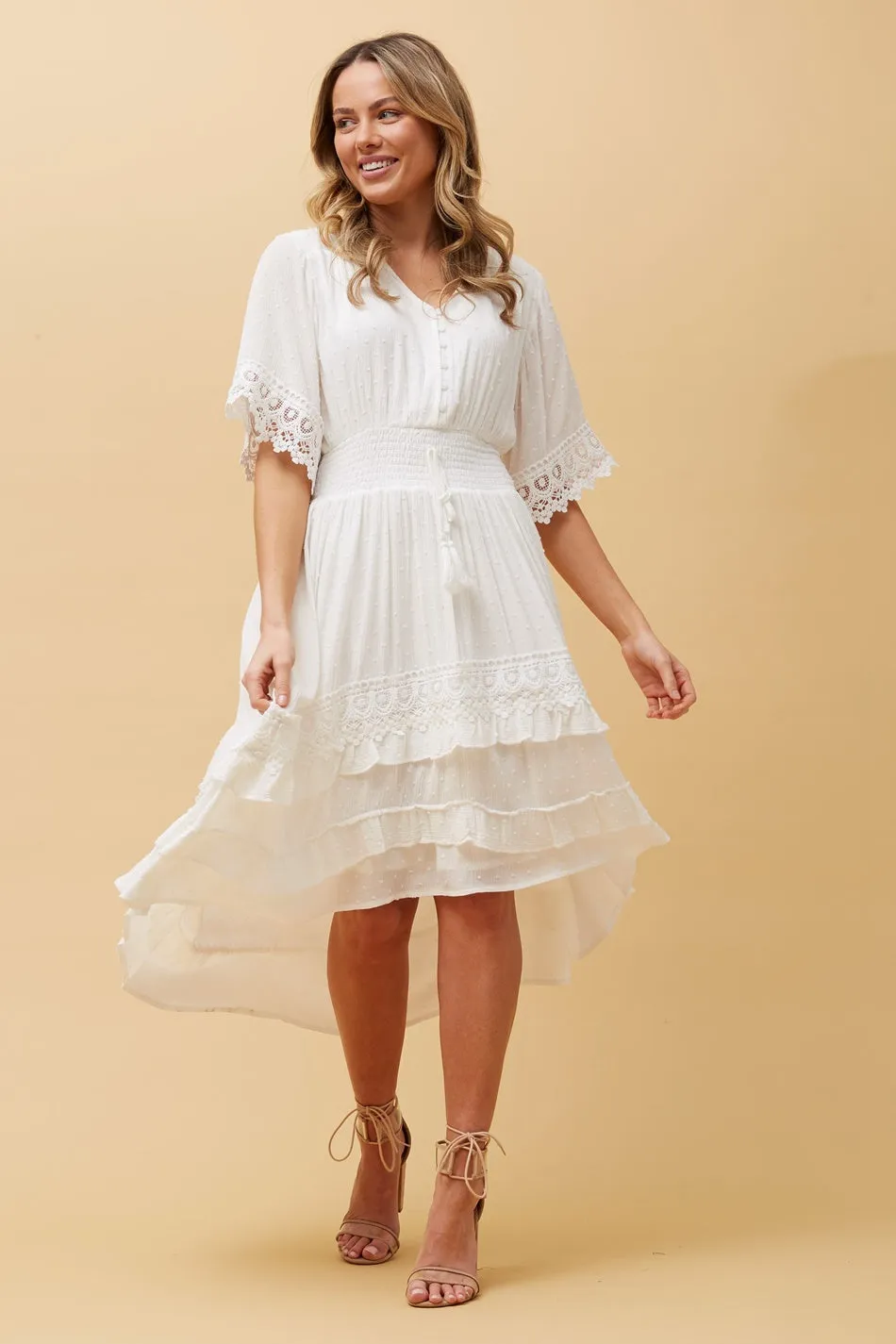 BRIANNA LACE TRIM MIDI DRESS