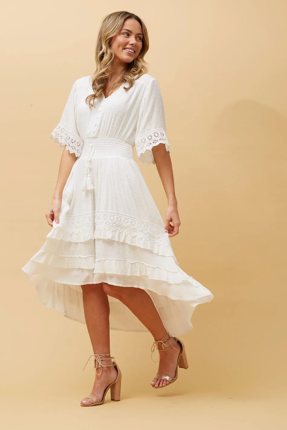 BRIANNA LACE TRIM MIDI DRESS