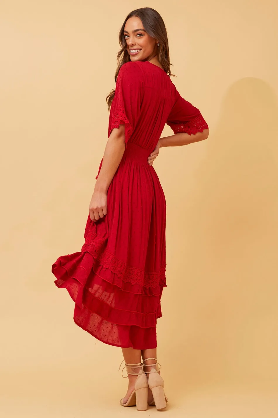 BRIANNA LACE TRIM MIDI DRESS