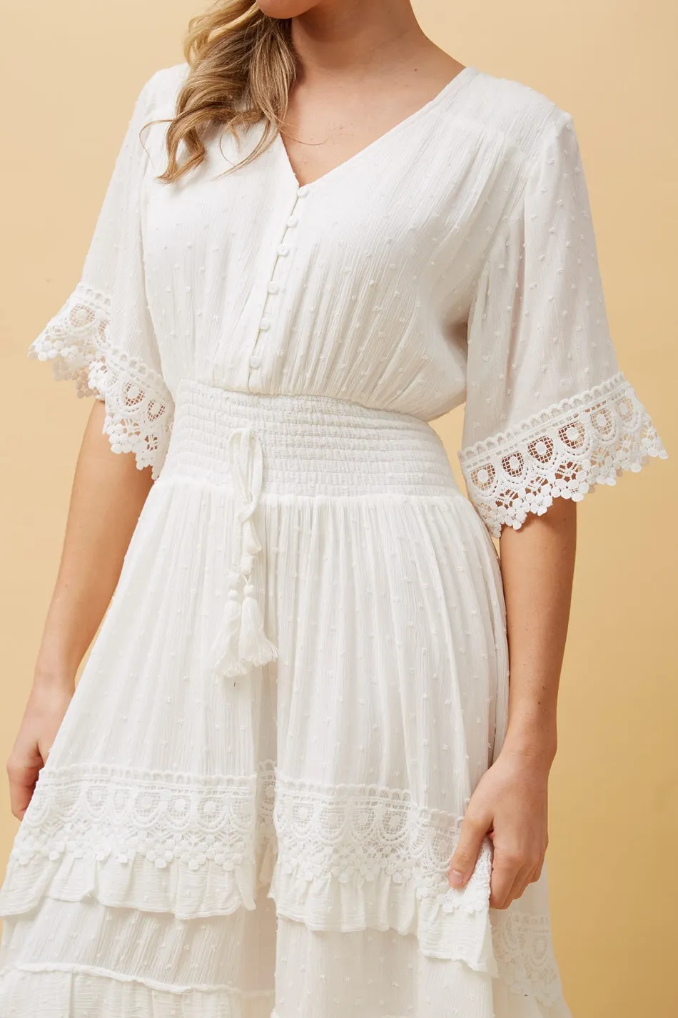 BRIANNA LACE TRIM MIDI DRESS