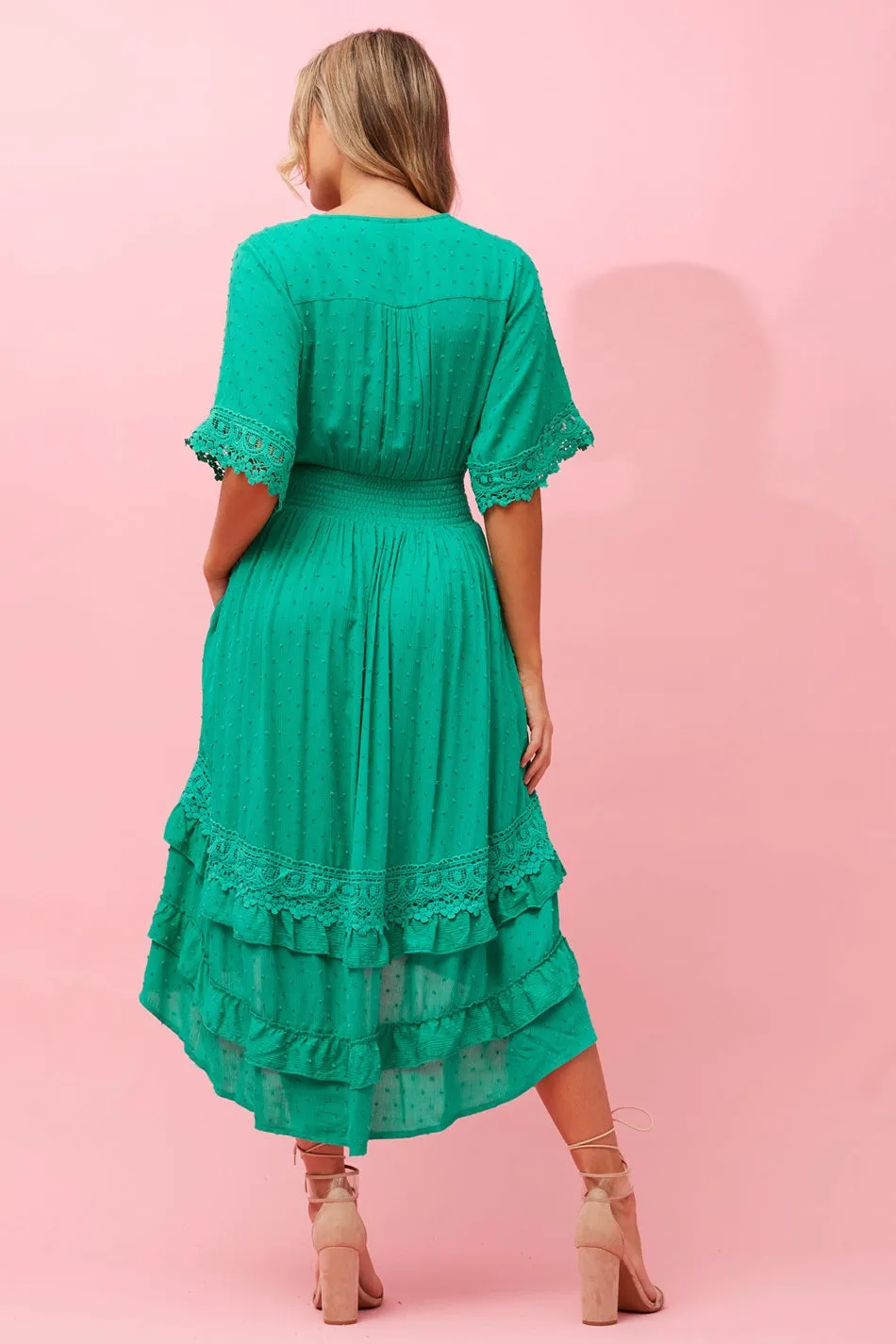 BRIANNA LACE TRIM MIDI DRESS