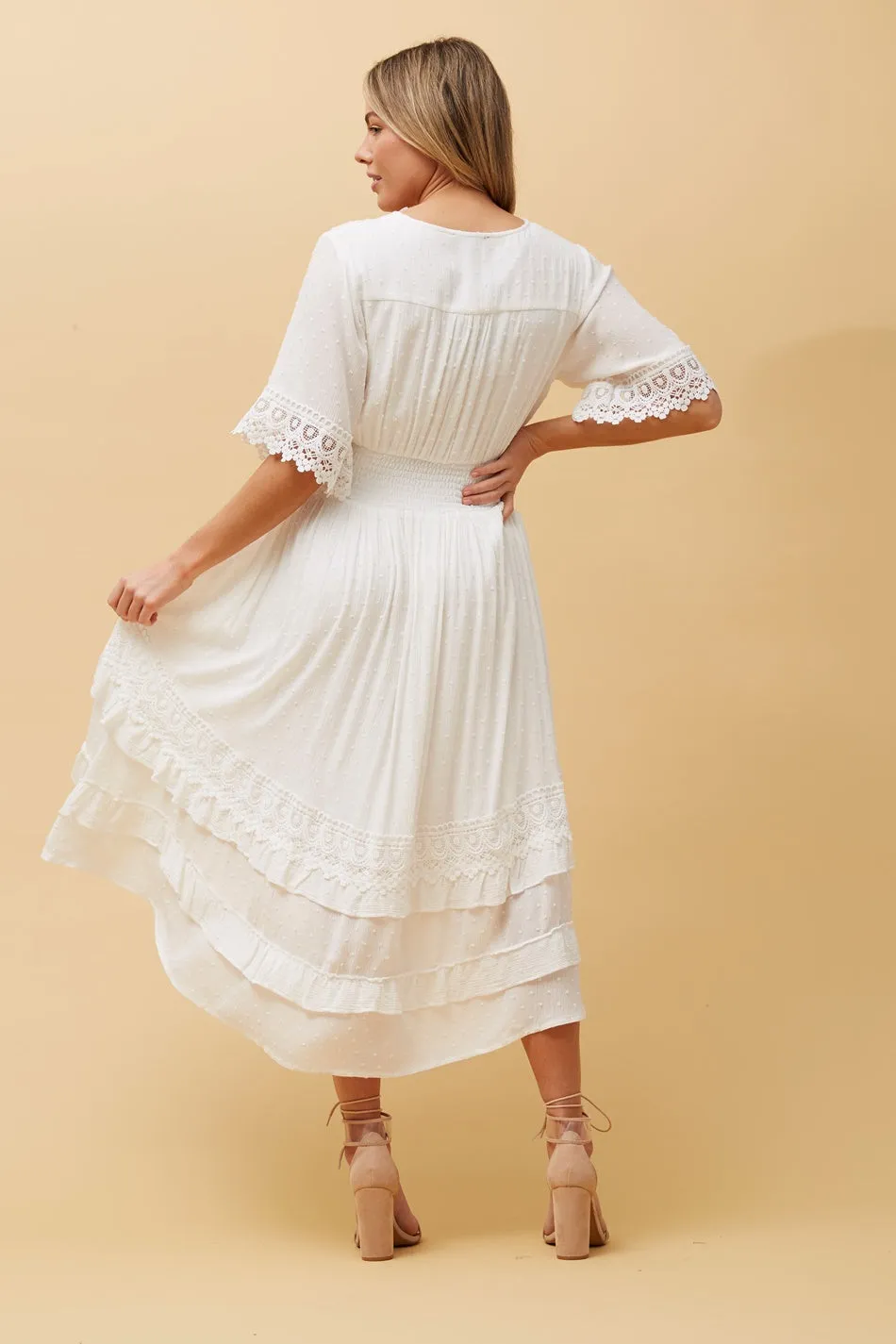 BRIANNA LACE TRIM MIDI DRESS
