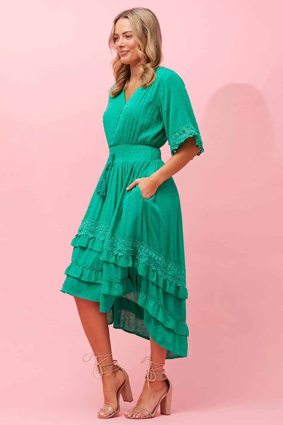 BRIANNA LACE TRIM MIDI DRESS
