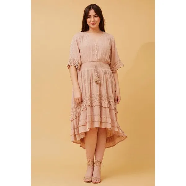 BRIANNA LACE TRIM MIDI DRESS