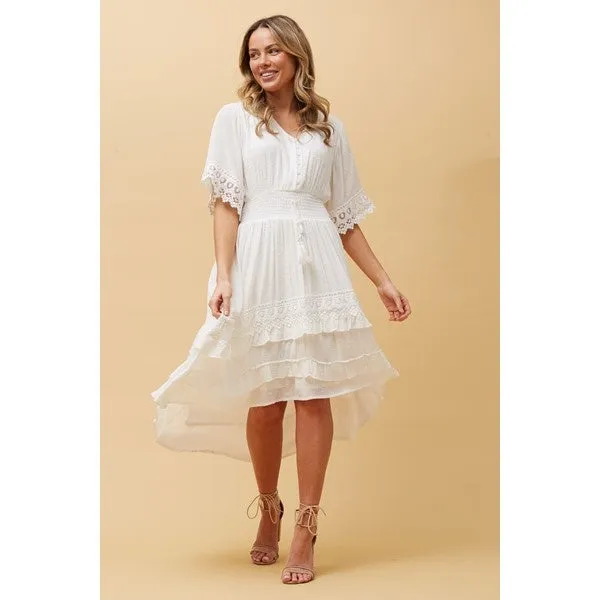 BRIANNA LACE TRIM MIDI DRESS