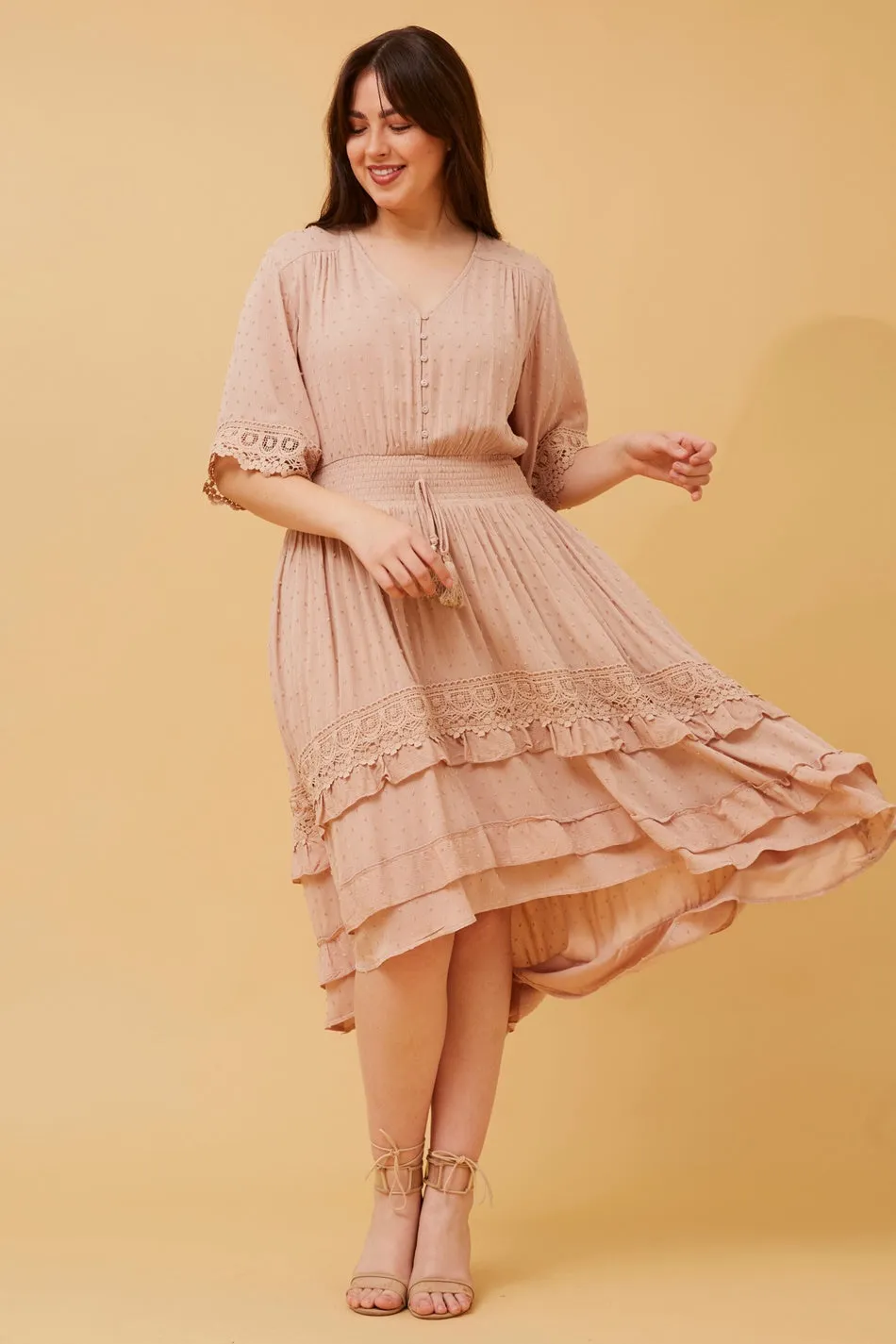 BRIANNA LACE TRIM MIDI DRESS