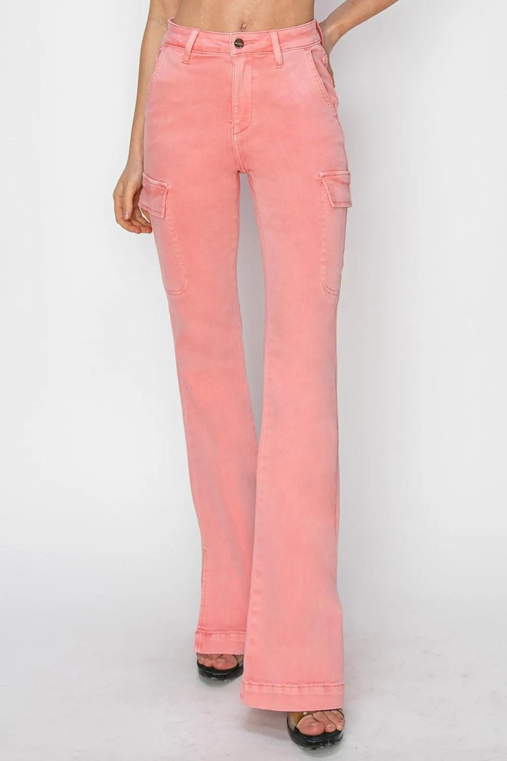 Cargo Bootcut Jeans Pink RISEN High Rise Side Slit Denim Pants