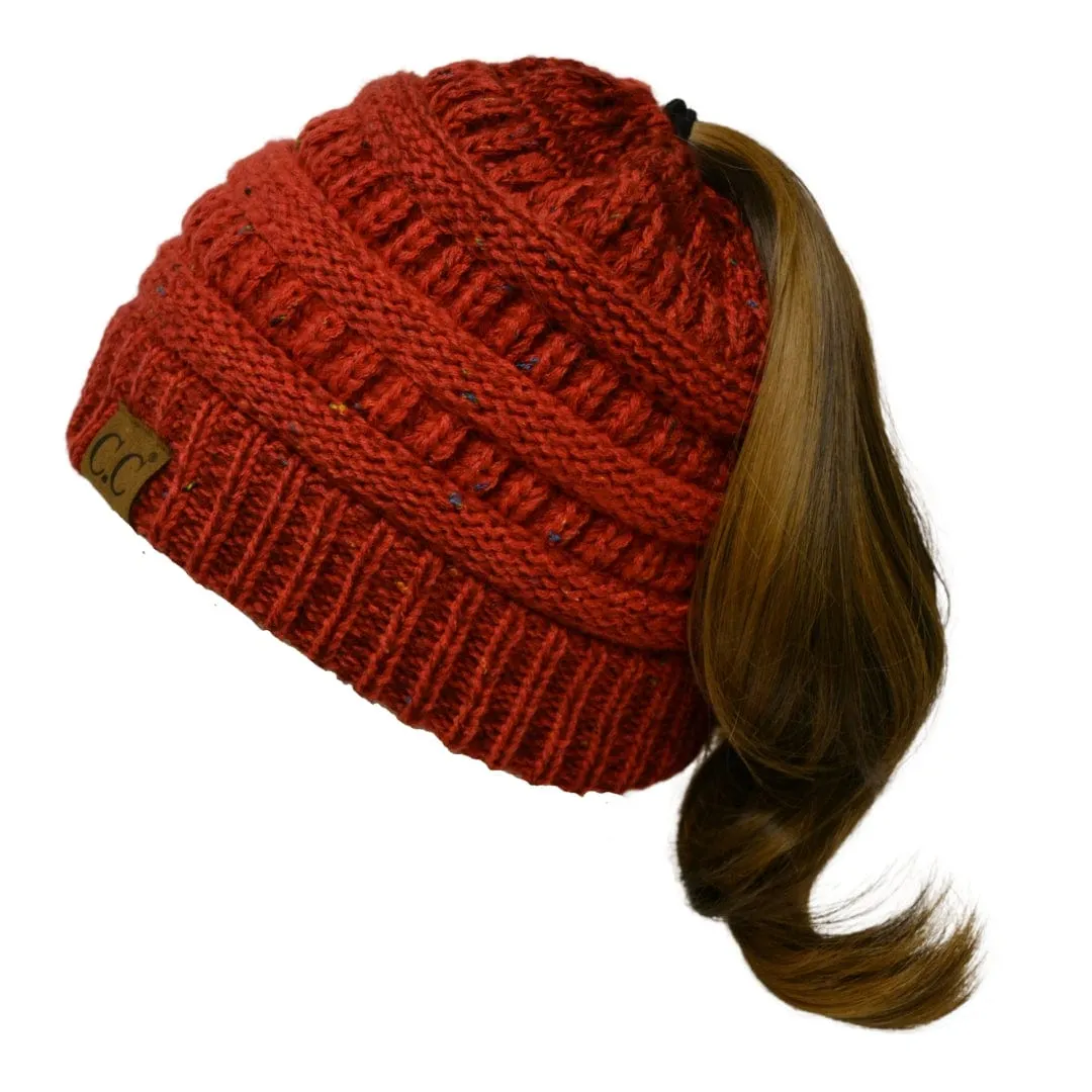 C.C MB817 - Soft Stretch Cable Knit Warm Hat High Bun Ponytail Ombre Confetti Beanie