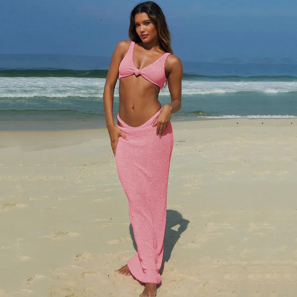 Dana - Ribbed 3 piece bikini set with maxi skirt