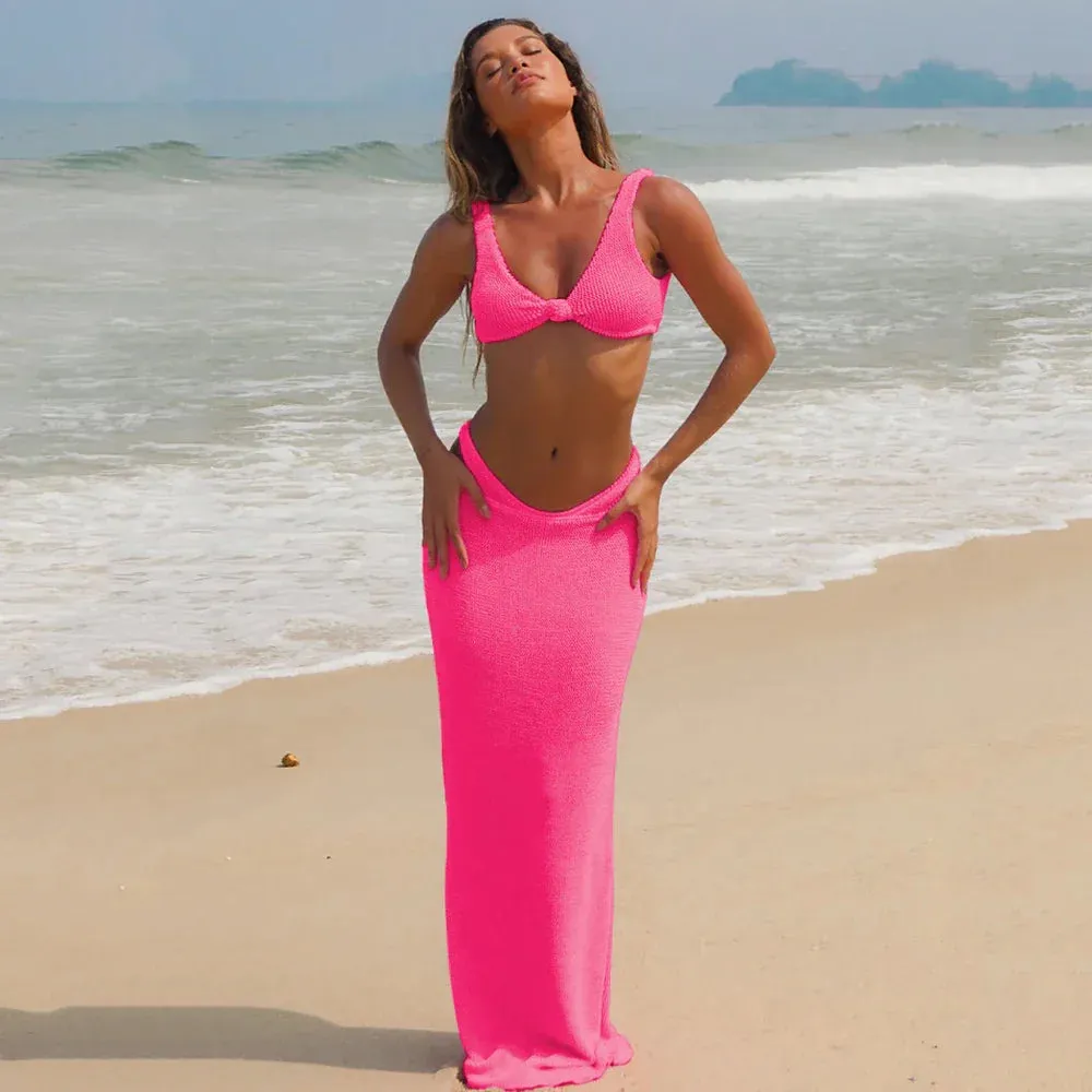 Dana - Ribbed 3 piece bikini set with maxi skirt