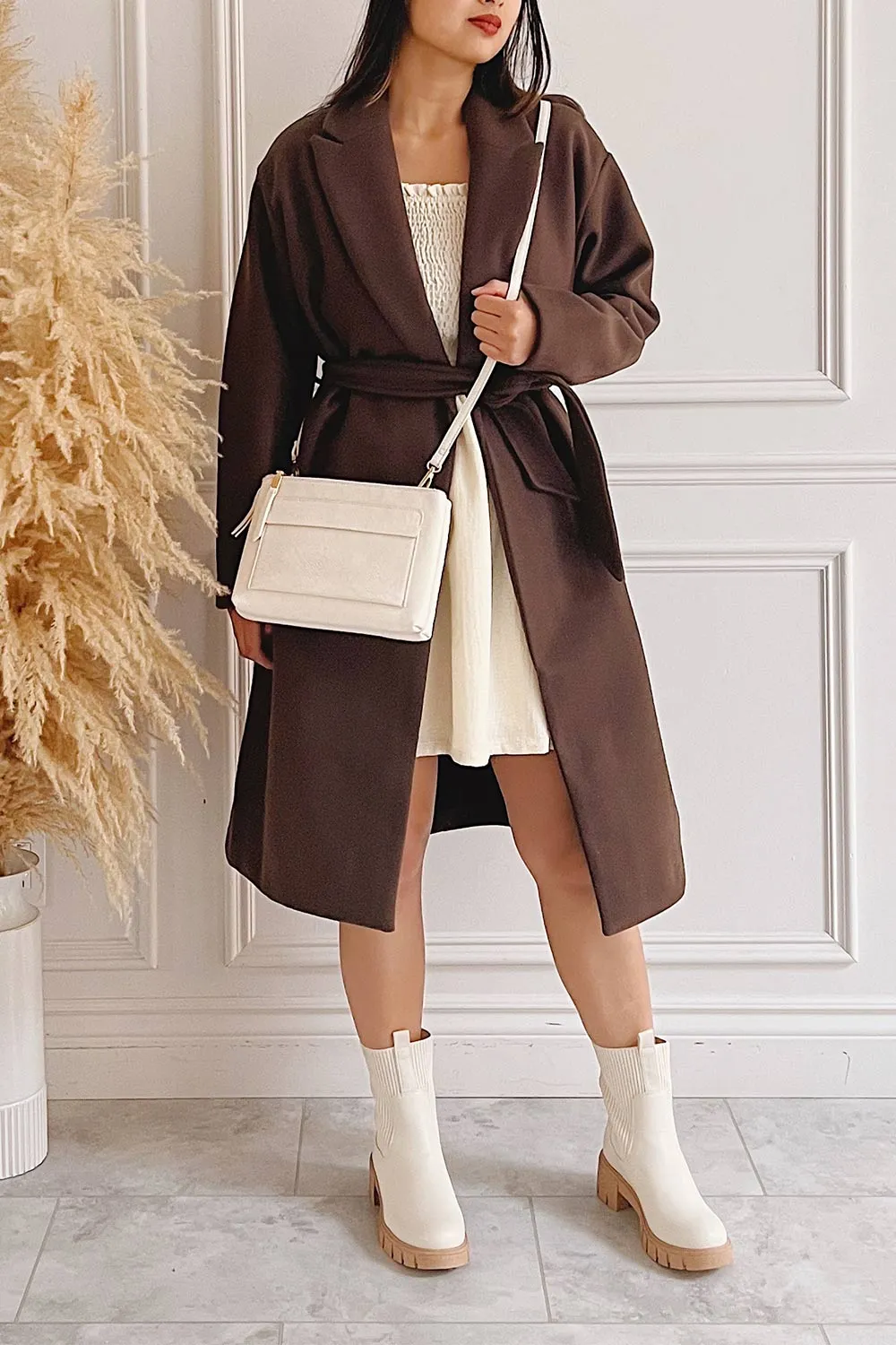 Dhome Taupe | Felt Trench Coat w/ Belt