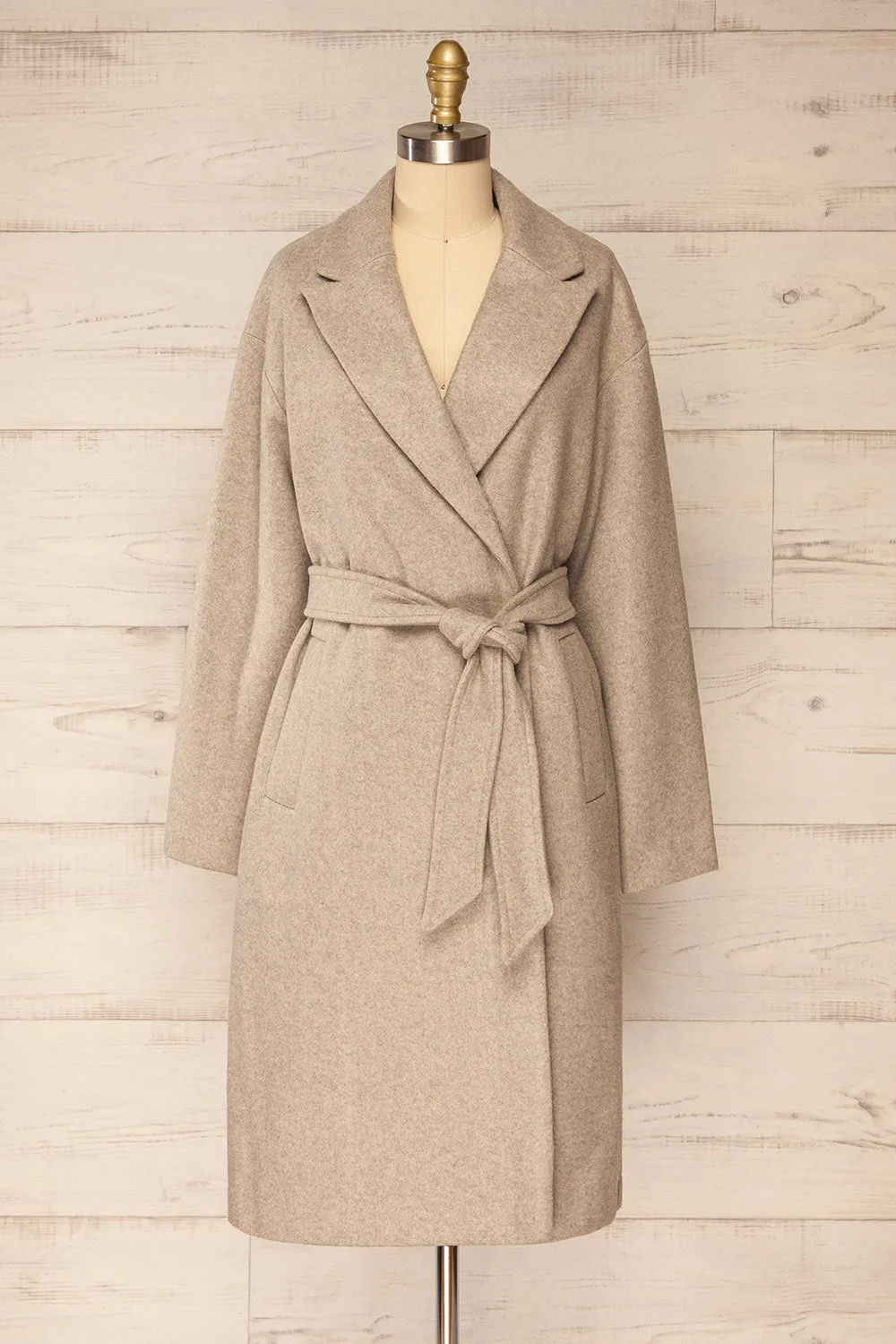 Dhome Taupe | Felt Trench Coat w/ Belt