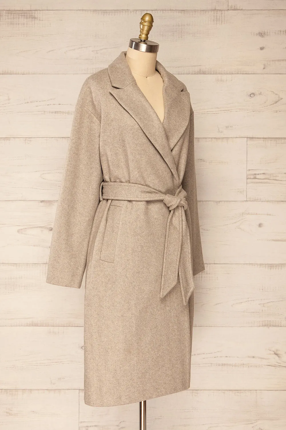 Dhome Taupe | Felt Trench Coat w/ Belt