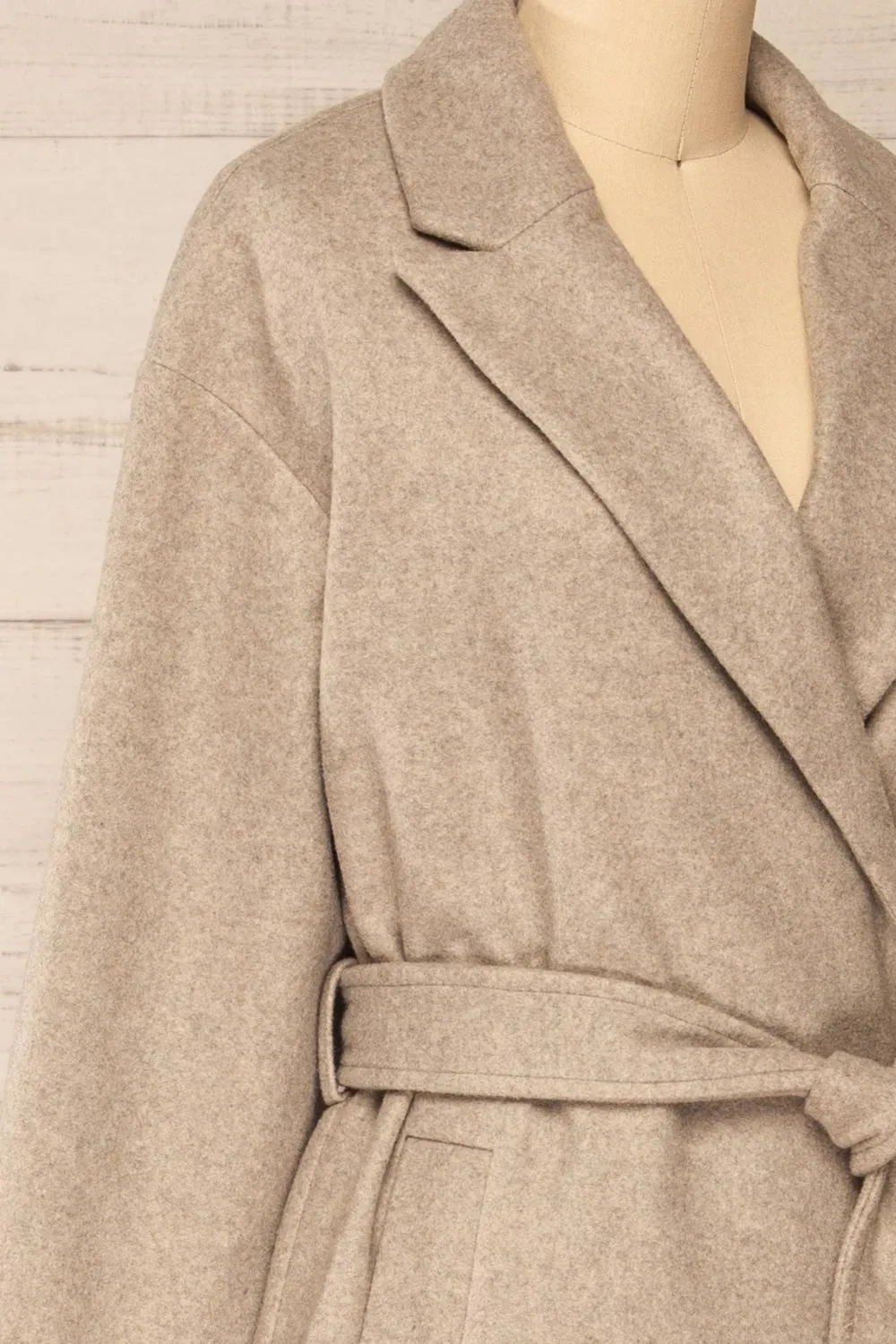 Dhome Taupe | Felt Trench Coat w/ Belt