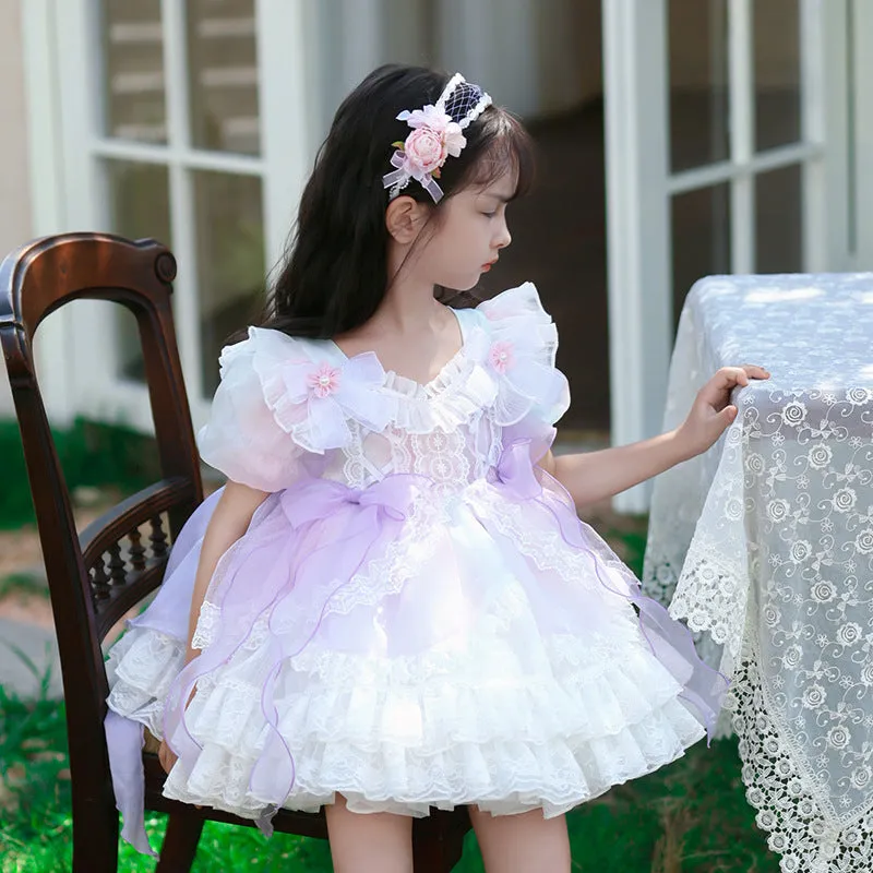 DUNNMALL  Branch Buds  Summer New Lolita Children's Clothing Girls FARCENT Princess Dress Children Puff Sleeve Tulle Tutu Skirt