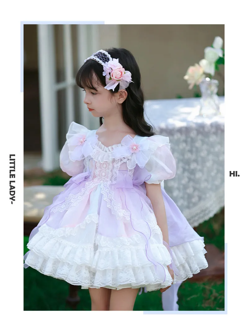 DUNNMALL  Branch Buds  Summer New Lolita Children's Clothing Girls FARCENT Princess Dress Children Puff Sleeve Tulle Tutu Skirt