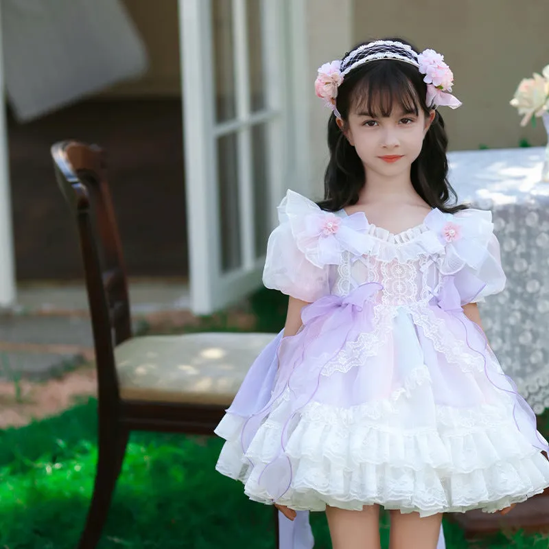 DUNNMALL  Branch Buds  Summer New Lolita Children's Clothing Girls FARCENT Princess Dress Children Puff Sleeve Tulle Tutu Skirt