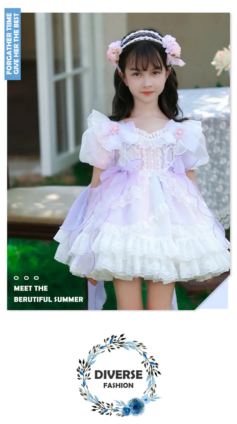DUNNMALL  Branch Buds  Summer New Lolita Children's Clothing Girls FARCENT Princess Dress Children Puff Sleeve Tulle Tutu Skirt