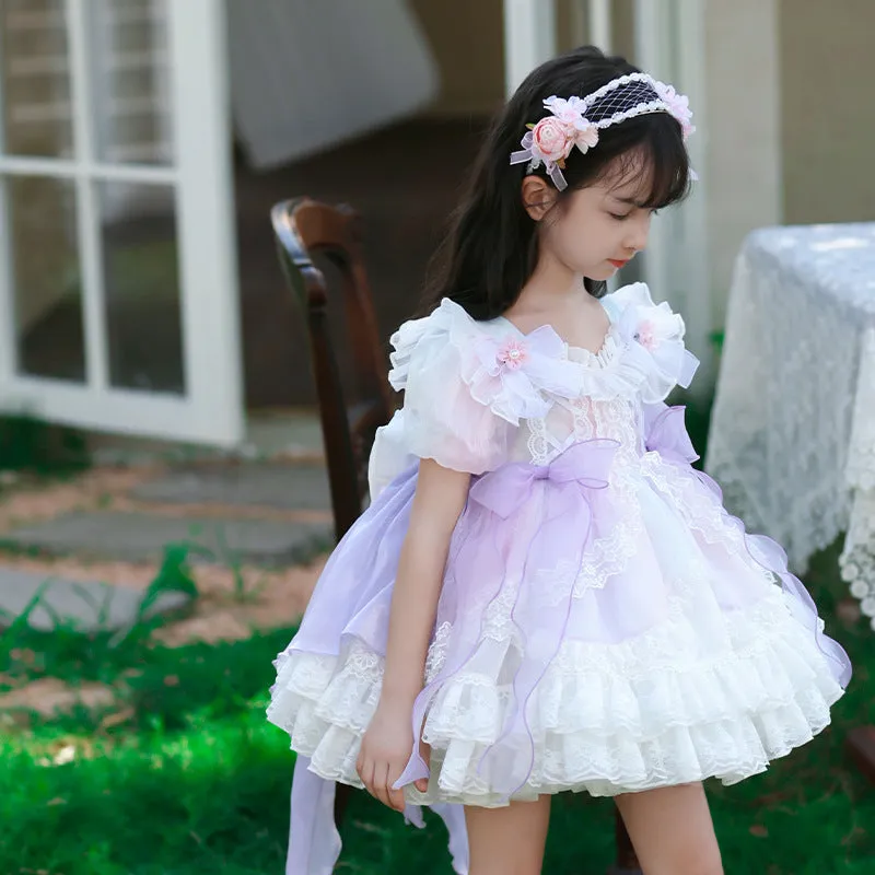 DUNNMALL  Branch Buds  Summer New Lolita Children's Clothing Girls FARCENT Princess Dress Children Puff Sleeve Tulle Tutu Skirt