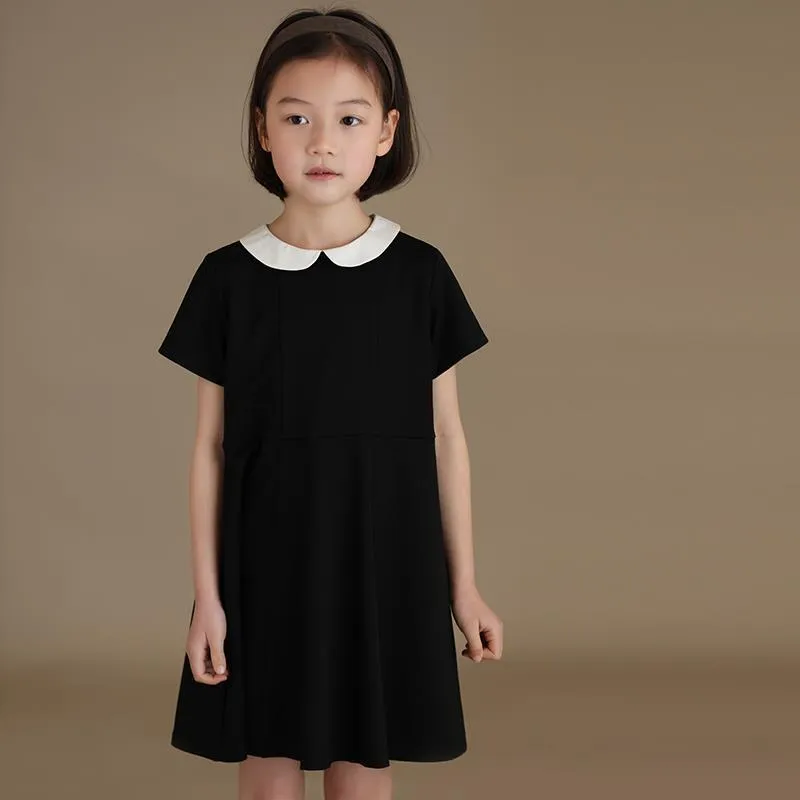 DUNNMALL  Children's Clothing Summer New Girls' Japanese Temperament Doll Collar Black, Short Sleeve Dress Princess Dress Western Style