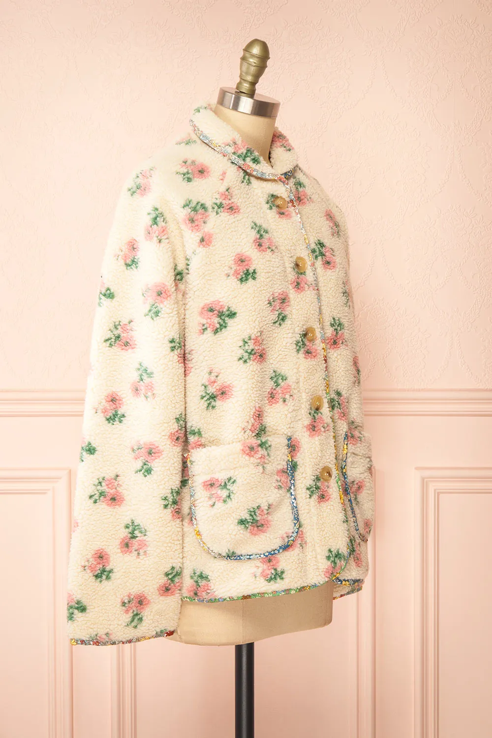 Florine | Floral Button-Up Teddy Coat