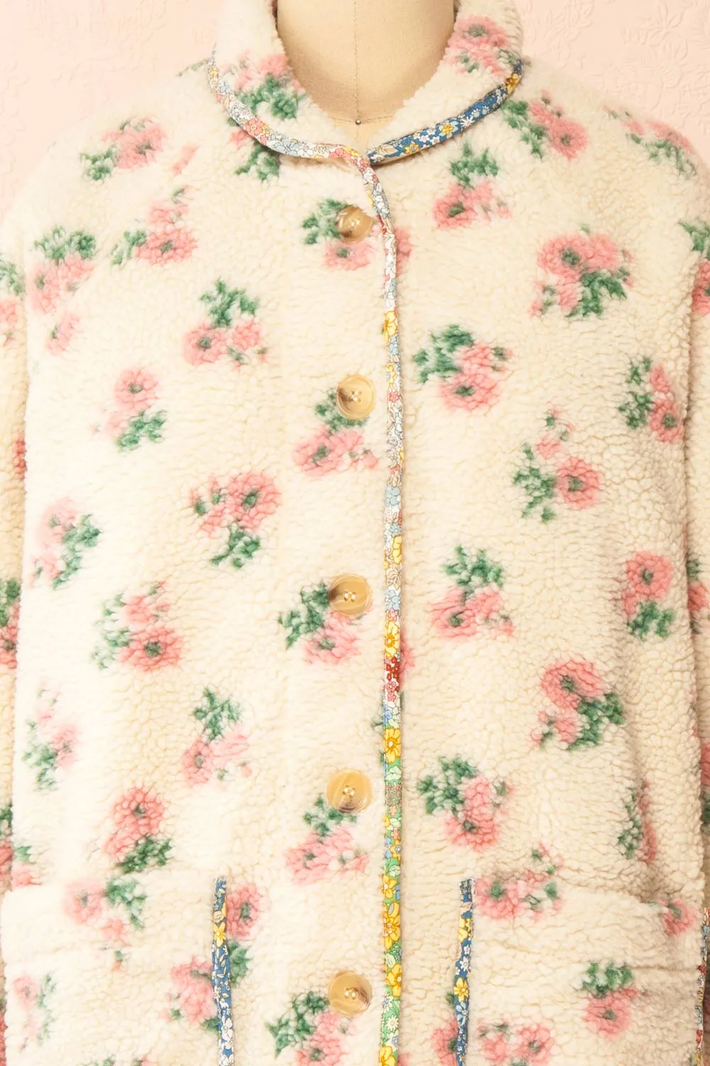 Florine | Floral Button-Up Teddy Coat