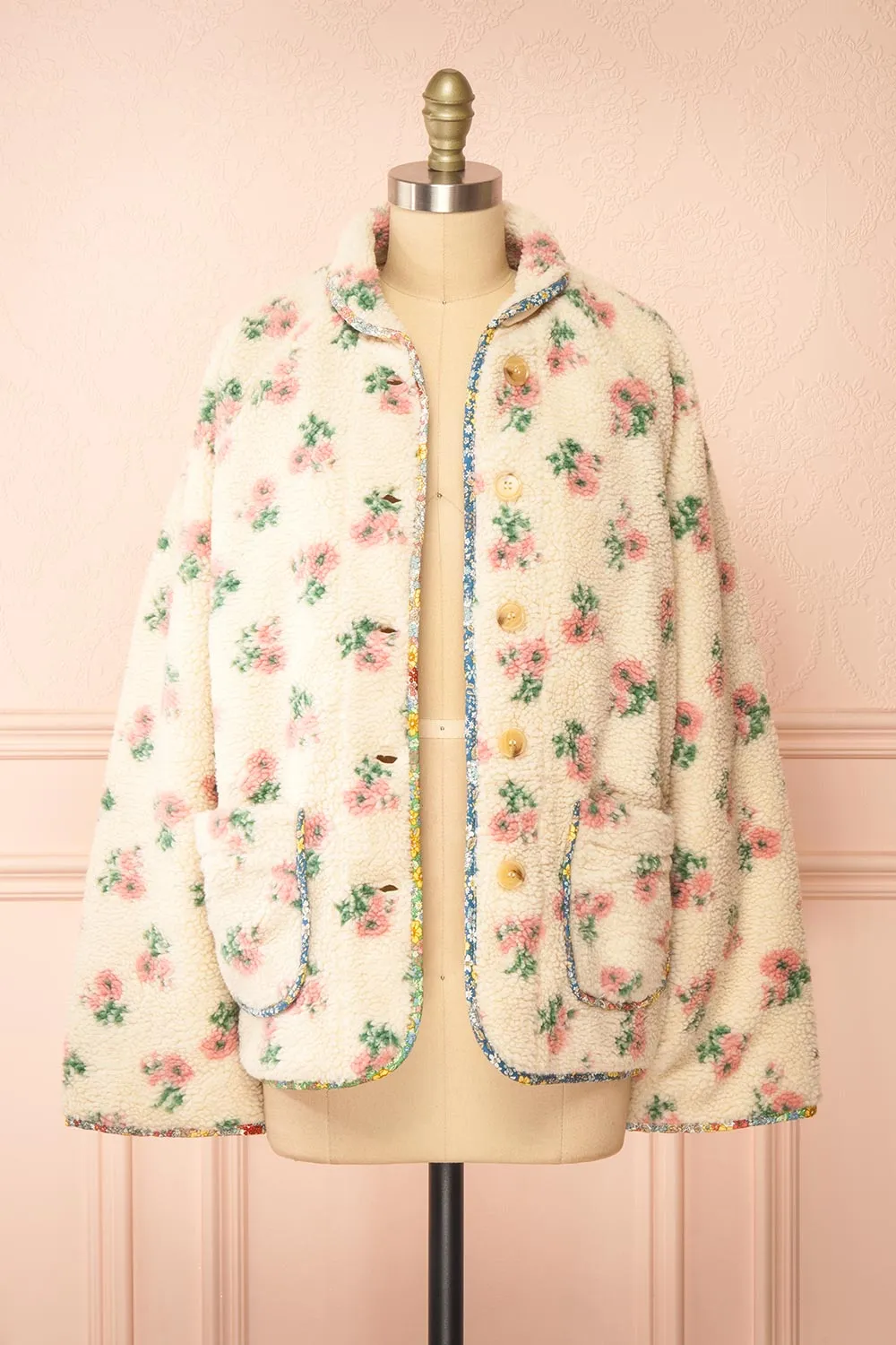 Florine | Floral Button-Up Teddy Coat